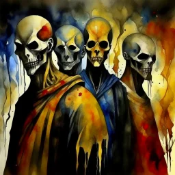 Surreal "SLAYER" heavy metal cover watercolor, Dead Skin Mask - Dance with the dead in my dreams Listen to their hallowed screams, by Arturo Souto and VS Gaitonde, unsettling, expressionistic, macabre