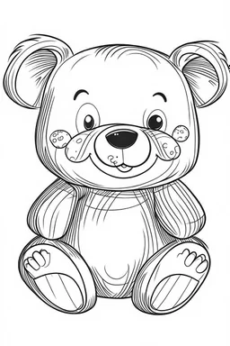 Outline art for coloring page, RAD HAPPY TEDDY BEAR, coloring page, white background, Sketch style, only use outline, clean line art, white background, no shadows, no shading, no color, clear