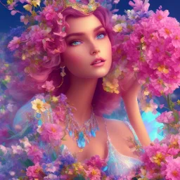 bright fairy in a flowery landscape synthwave, colorful, psychedelic, artstation, concept art, smooth, extremely sharp detail, finely tuned detail, ultra high definition, 8 k