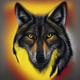 Black wolf with yellow and red