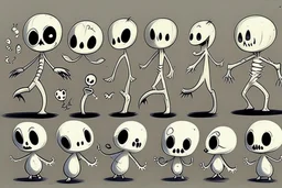 make a bunch of simple hand-drawn spooky and cute cartoon characters with bodies arms, and legs I could draw and make them all different