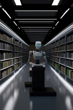 A modern library. Robotic book delivery, everything is automated. Cutting-edge library interior design. Everything is drawn in detail, in high resolution. 8k