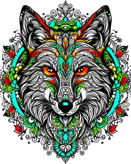 Eurasian wolf ANIMAL Book cover for Adults, mandala, flower, coloer read,green, blew,