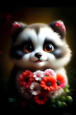 портрет кошка с цветами рисунок сердечки