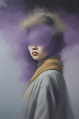 Portrait of Ah Choo - oil painting by Ged Zundheit - fog, mist, clouds and purple rain