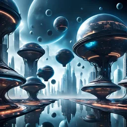 Multiverse in a futuristic City, floating in the calaxy