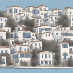 Greek style sketch of buildings for streetwear