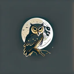 Owl + moon. Logo design minimalist. Soft colors. Dark