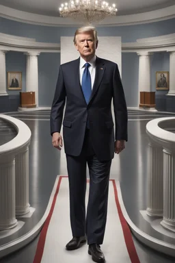 A full body portrait of a president in his 50s. From the future. looks nice and calm