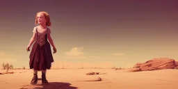 vintage photography a little girl in ragged clothes lost in the desert