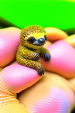 tiny sloth holding a finger