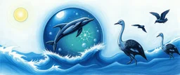 Orb Your inner focus, your stillness Dolphins Freedom of movement when the mind becomes one with energy Ostriches Grounded wisdom, quiet readiness, hidden speed Ocean of Stars The vast field the mind lives within Quote The deep truth of movement through stillness 🖼️ Next Step: Would you like: A drawn/painted art piece (I can sketch the detailed design!)