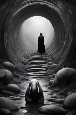 Lost in the labyrinth of politics, Alice walks with weary steps. Her futile campaign echoes in the hollow void. A tapping, a haunting presence, disrupts her futile musings. The absurd walrus emerges, foreboding and mocking her aspirations. "Nevermore," it utters, a hollow refrain of desolation. Alice, trapped in the cycle of questioning and despair, finds no solace. The walrus, perched upon Pallas' bust, symbolizes her torment. In the end, she is left alone, condemned to the relentless grip of f