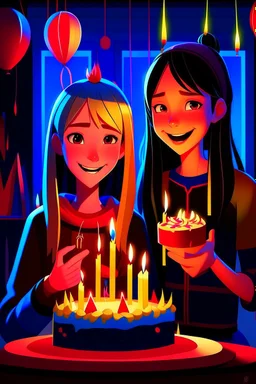 spiderman into the spider verse tarzı 17 yazan mum ile doğum günü kutlayan 2 kız