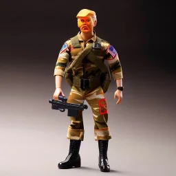 G.i. Joe toy camouflage khaki doll mad Donald Trump orange face with boots full body in package high resolution 2019, in a box with gun