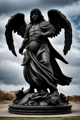 Black Angel Turtle Statue 10 feet tall cloudy background