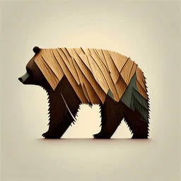 combine textured log with shape of a bear, graphic style, minimalistic,clean