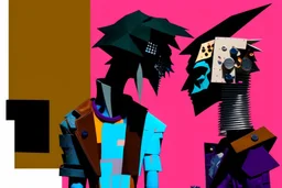 whimsical arafed nonsense, patchwork vibe, (((side view))) two arafed cyberlords fighting each other in a rainy whimsical downtown street with extreme body action and with (((exaggerated body parts))), (((oversize head))), sharp color contrasts, amazing shadows, (((exaggerated limbs and head))), minimal cozy, warm palette, bright bold warm summer colors with yellow orange black colors, color leak, heavily distorted views, amazing parallels, extreme urban decay