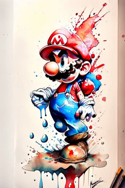 Mario illustration with waterbrush coloring