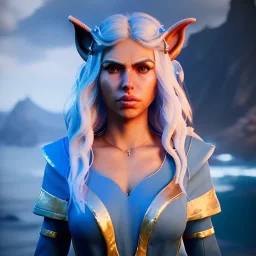 [Sea Elf] [Maormer] Hero Queen with [white hair] and [blue skin] on a ship with crew [fantasy] [realism] [Elder scrolls]