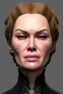 Cersei Lannister as evil queen in black leather, lena headay, leather, busty, cleavage, angry, rage, stern look. character design by cory loftis, fenghua zhong, ryohei hase, ismail inceoglu and ruan jia. unreal engine 5, artistic lighting, highly detailed, photorealistic, fantasy