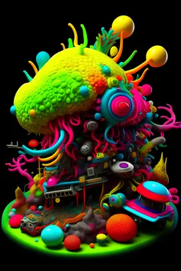 1960's heavy metal album cover, ultra-vivid colors and textures, fantastical symbology, in the styles of Yoshitoshi Mori, J Miro, R Griffin, and Yuya Nagai, Octane rendering, 3D, trending on artstation