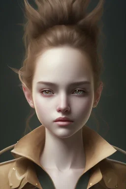 upper body portrait of a young girl from final fantasy live action, with short black hair and green eyes in a tan trenchcoat over a white shirt, award winning, masterpiece digital painting by greg rutkowski, alex grey, artstation, 4k wallpaper