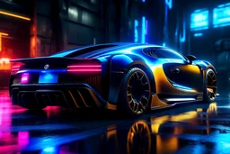 bugatti veyron enter composition, ultra realistic,shiny, smooth, studio quality, octane render, Surrealism, Triadic colour scheme,glow-stick, ambient lighting,nightclub lighting, polaroid, 100mm, --ar 1:1 --v4 cyberpunk