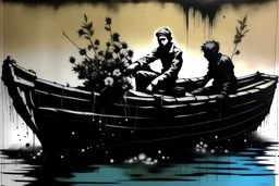 banksy,we are all in the same boat, art paiting