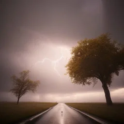 the eye of the storm, supercell, tornado, trees, road, 8k resolution, high-quality, fine-detail, intricate, digital art, detailed matte, volumetric lighting, dynamic lighting, 3D octane render