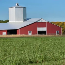 low angle scenic photo of a modern Dairy farm