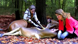 lady doing CPR on deer