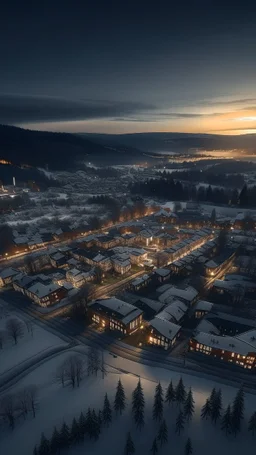 drone shot of Lillehammer, shot on Hasselblad h6d-400c, zeiss prime lens, bokeh like f/0.8, tilt-shift lens 8k, high detail, smooth render, down-light, unreal engine, prize winning