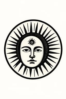 sun of may front face portrait logo, stamp, minimal geometrical.