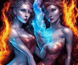 Four doll divine representing each, one of each of the elements of the four elements: Fire: Earth: Air: Water. Four female figures. Mark Brooks and Dan Mumford, comic book art, perfect, smooth elemental galactic space core. Detailed photograph, WLOP, Unreal Engine 5 volumetric lighting. Insanely intricate face, soft hair, hyper detailed painting by Ismail Inceoglu Huang Guangjian and Dan Witz Central fantasy art album cover art resolution HD