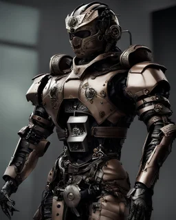 A brave iranian warrior with leather and metal combat clothes robotic metal