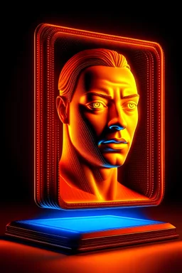 a 3d male face coming out of a tablet screen, inspired by Tim Hildebrandt, futuristic, glowing, sci-fi digital art illustration, stefan koidl inspired