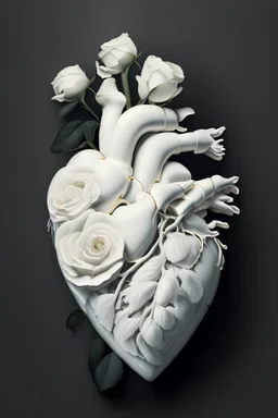 human heart with white roses