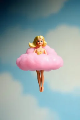 A plastic pink cloud floating in the vintage barbie doll