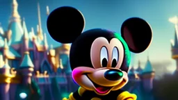 a spider mickey mouse hybrid, photorealism, movie screen capture, horror, sci-fi, retrofuturism, evil, demon-like