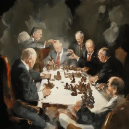 Putin, President Xi Of China And Joe Biden Play Chess With Atomic Bomb Mushroom Cloud,Complex Surgical Instruments Intermixed With A Newborn Boy,Minimalism,Painting By Adrian Ghenie,Rene Magritte,Pablo Picasso,Michelangelo,Salvador Dali,Lucian Freud