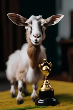 A goat with oscar academy award in hands