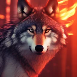 wolf, fire, forest, red, masterpiece, expert, 8K, hyperrealism, sharp focus, cinematic lighting