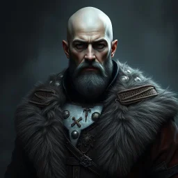 A bald grey-skinned nobleman with a renaissance coat fantasy grimdark realistic