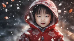 Magical Fantastic young happy Chinese female child, Liquid Structure, Flying snowflakes, excitement, Splash, Portrait Photography, Fantasy Background, Intricate Patterns, Ultra Detailed, Luminous, Radiance, Ultra Realism, Complex Details, Intricate Details, 16k, HDR, High Quality, Trending On Artstation, Sharp Focus, Studio Photo, Intricate Details, Highly Detailed