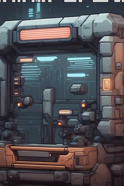 game asset, futuristic checkpoint, pixel art, 2D front view