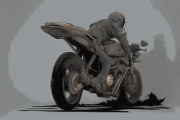 motorcycle, comic book,post-apocalypse, gray background,
