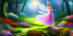 bright fairy, beautiful portrait, flowery landscape