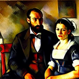 portrait of Jacobo Santiago Mozos born in 1976 and Gemma Arnau Arnau born in 1979,by Paul Cézanne, oil on canvas, cinematic composition, extreme detail,8k,fit full head inside picture,