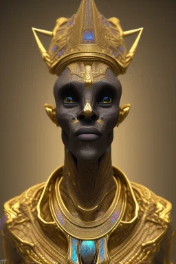 black male African Egyptian alien, cracks in the voodoo head, wicked, diamond eyes, crown, blood, 8k, finely detailed, photo realistic, leopard robe turquoise skull head gold dragon space alien rain skeleton gold teeth silver crown silver space suit spaceships